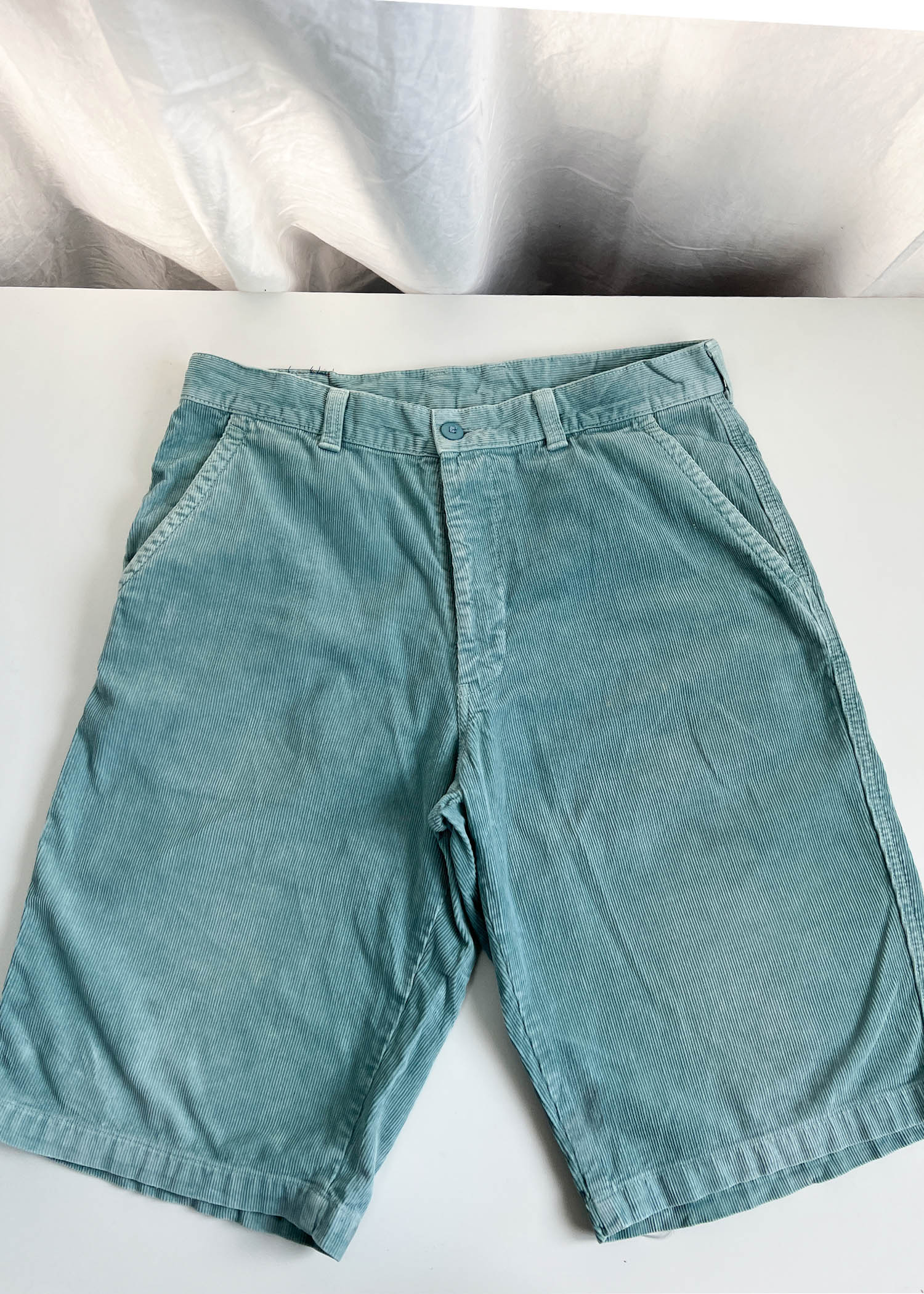 blue art driver mint corduroy shorts