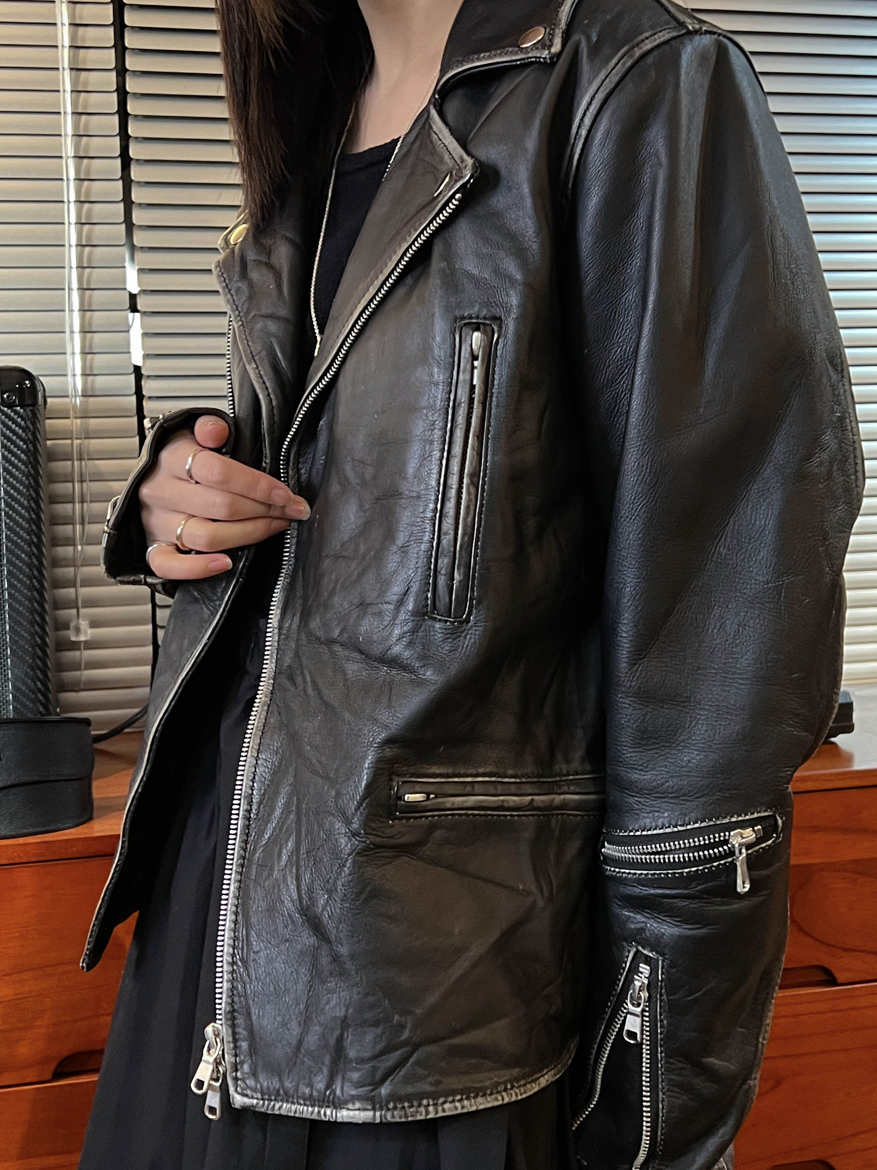 Semantic design leather rider jacket