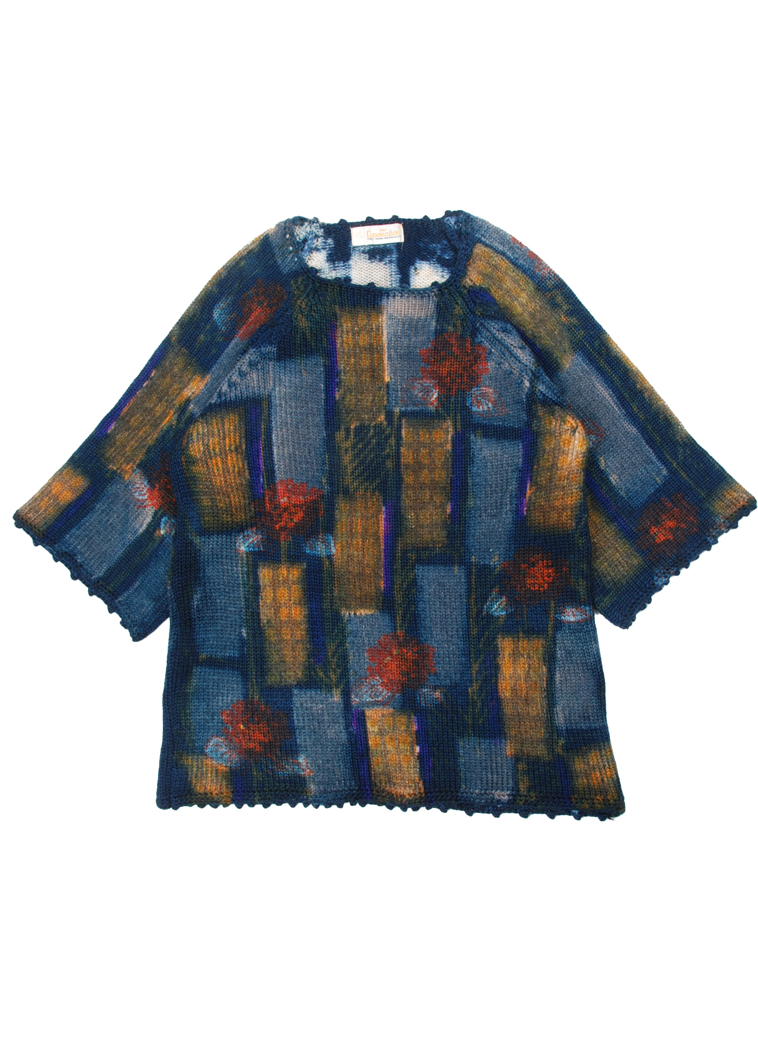 select vintage : rose pattern square neck knit