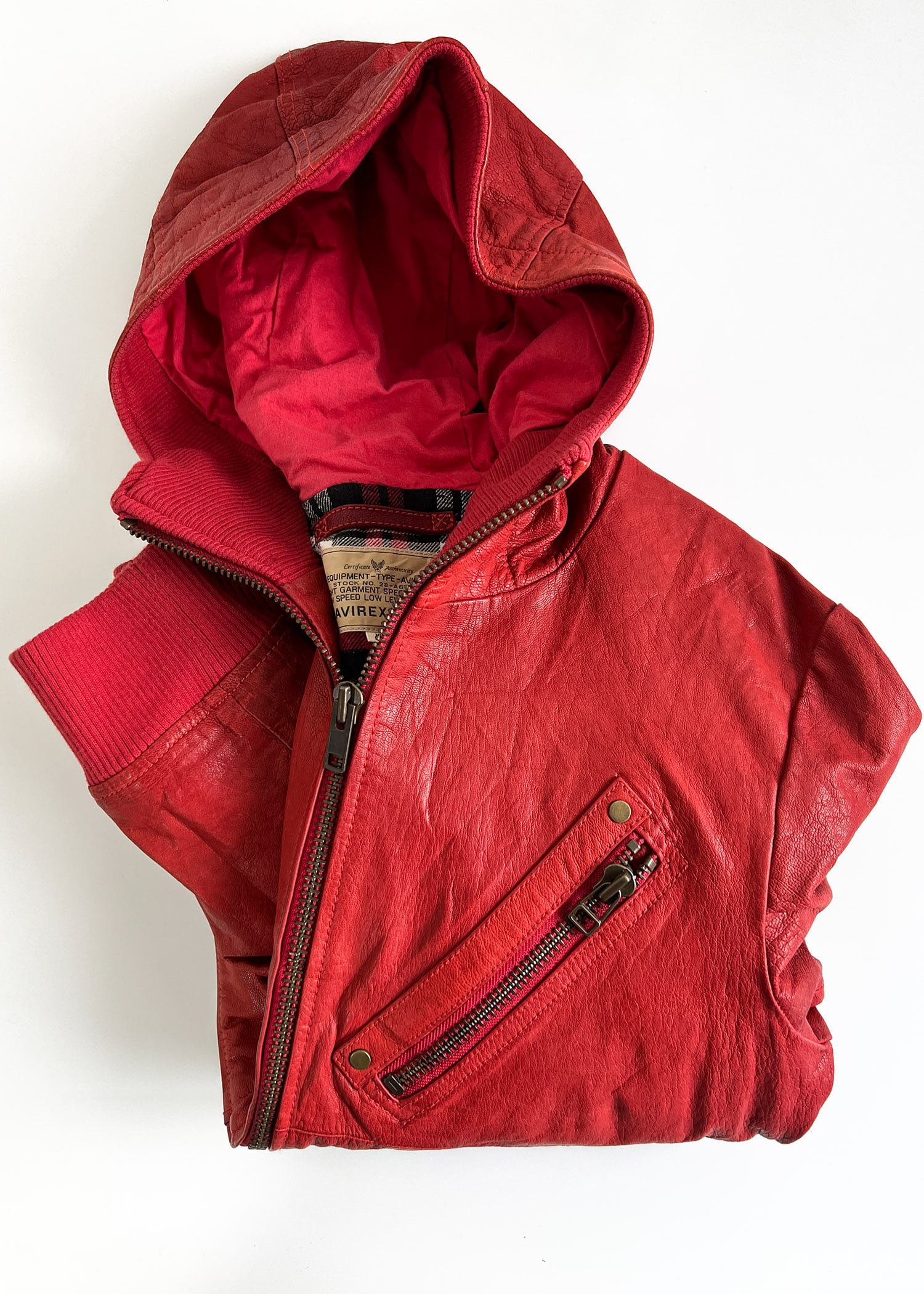 AVIREX red leather hood zip-up