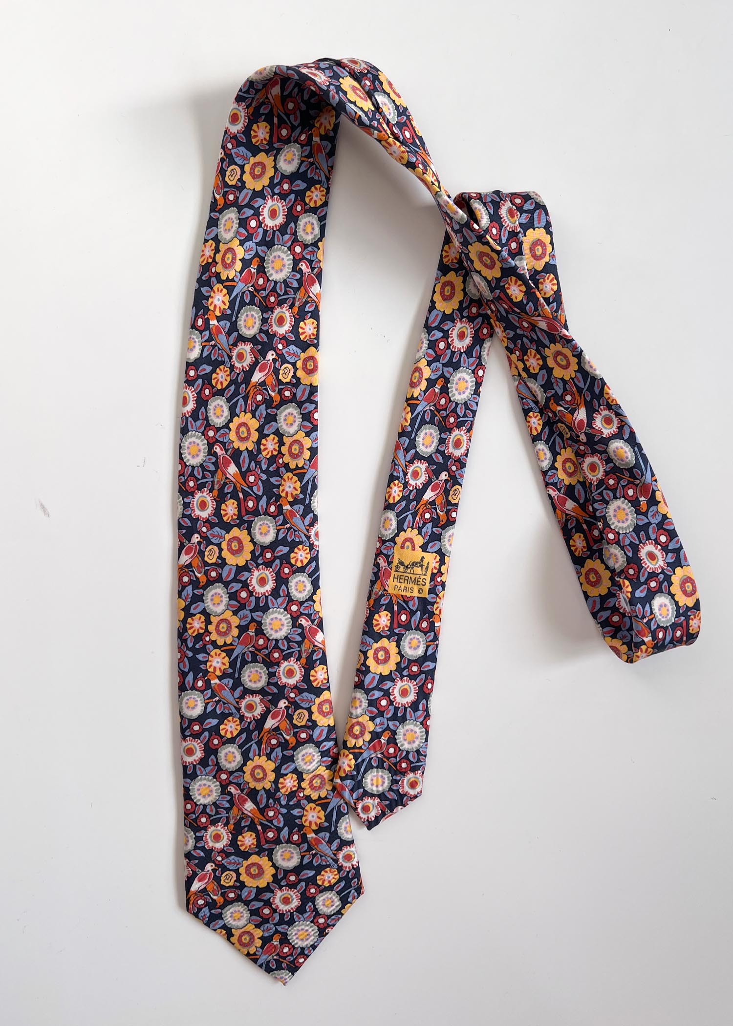 HERMES floral neck-tie