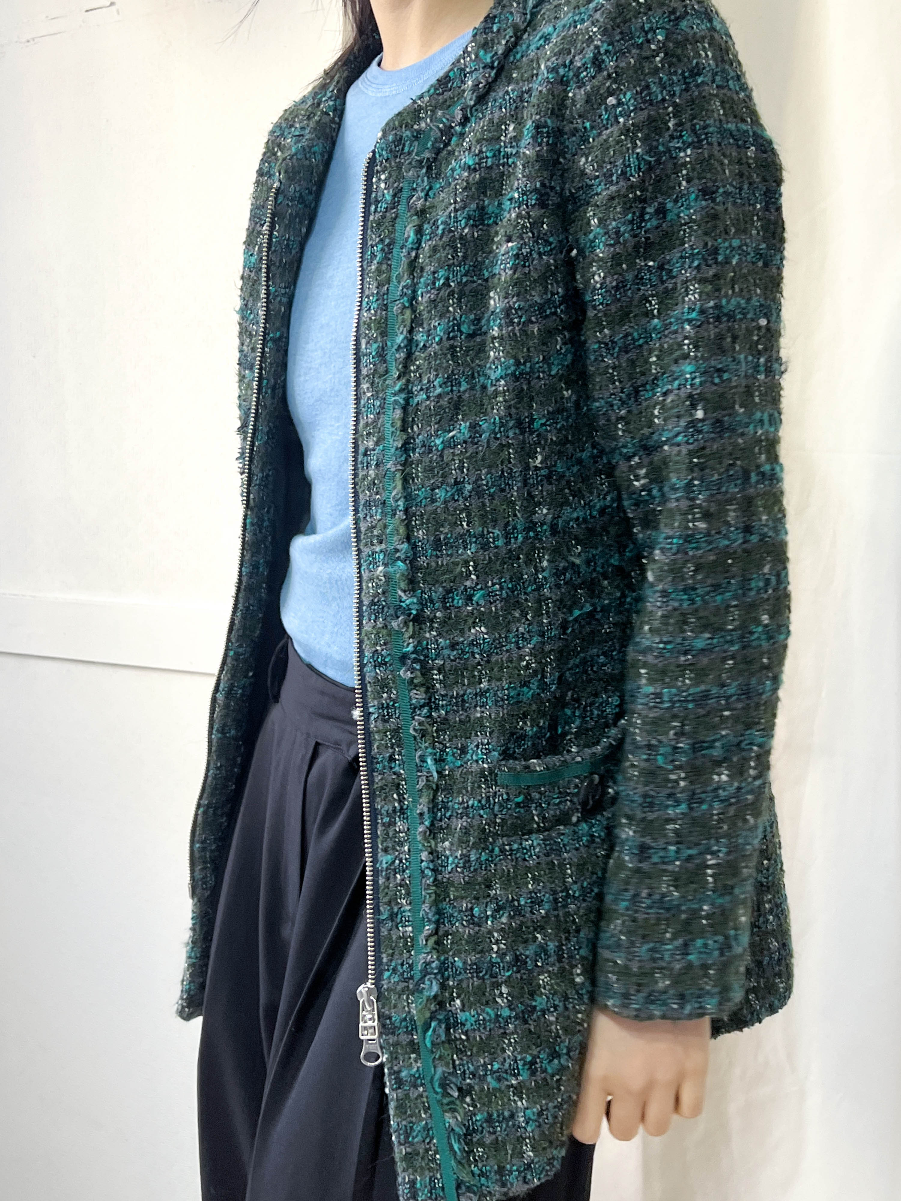vintage tweed 2way zip jacket