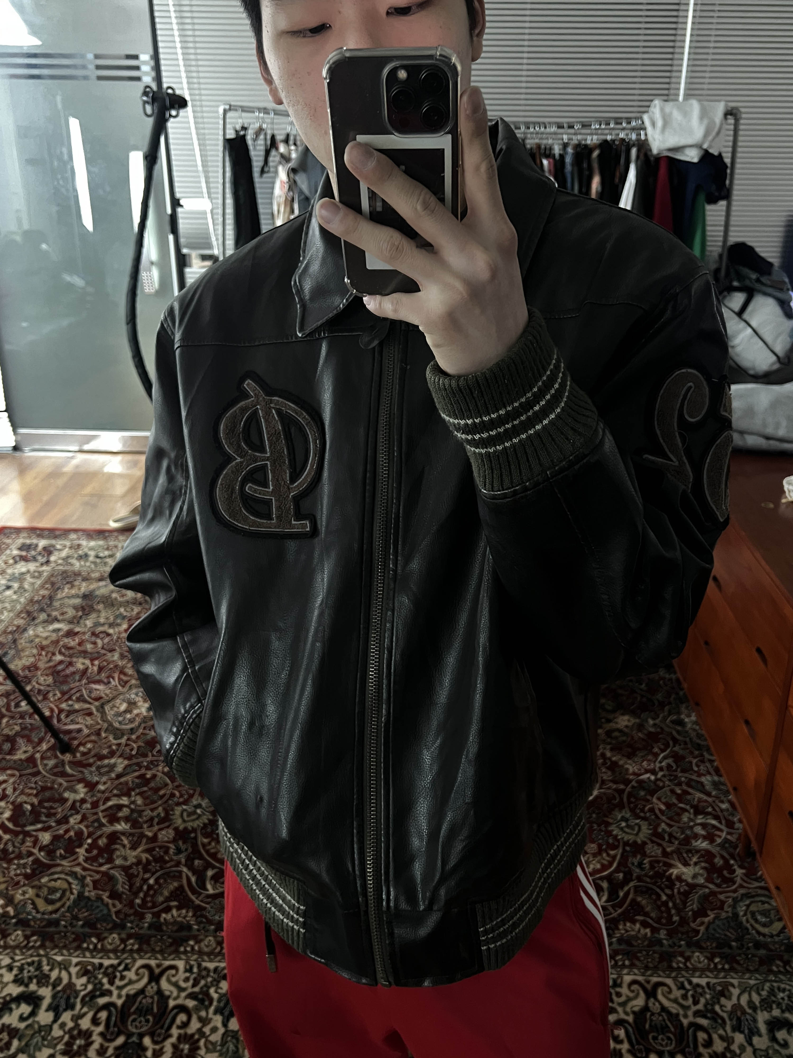 vintage faux leather varsity jacket