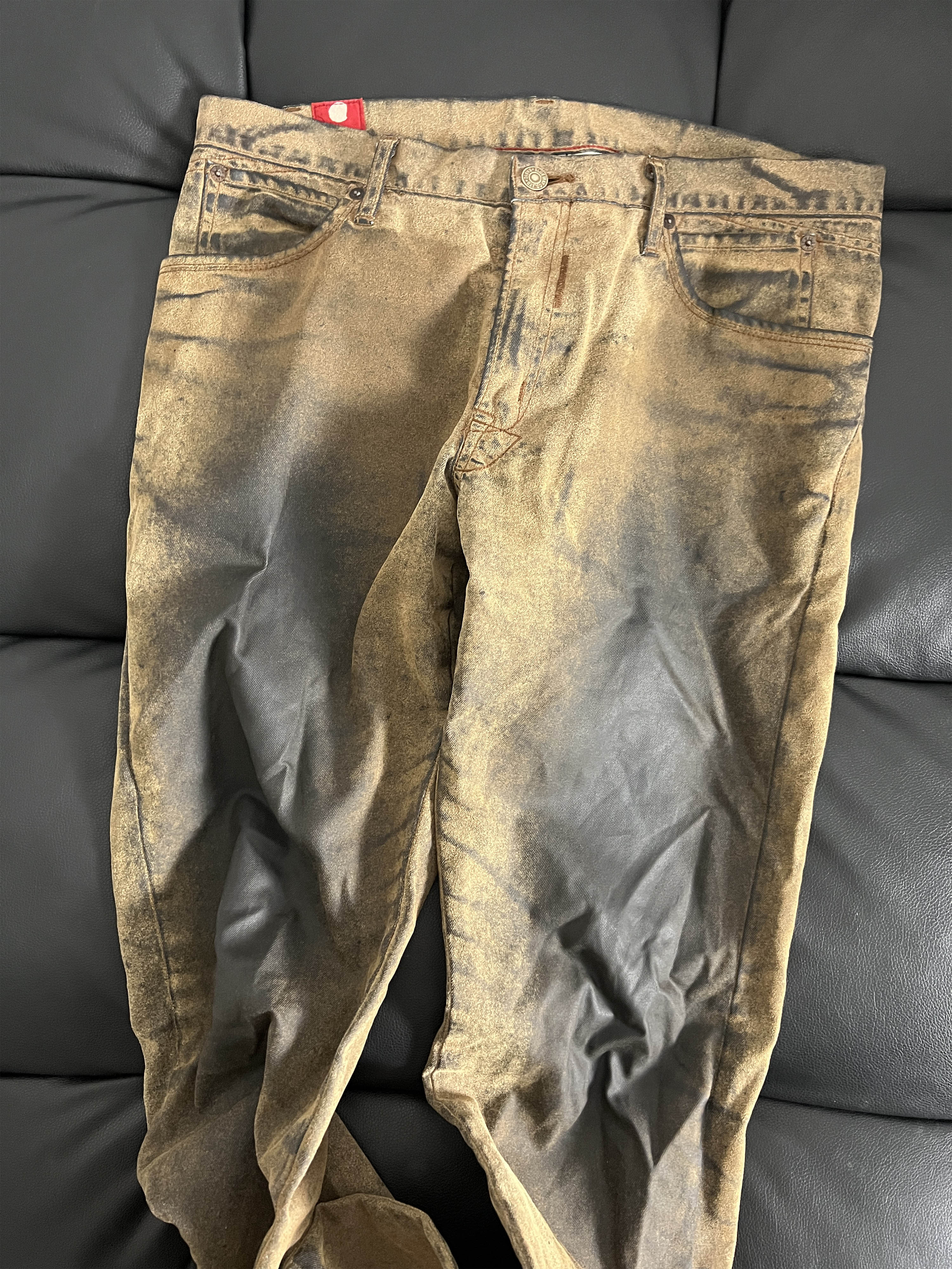 BLUE WAY washed cowhide pants